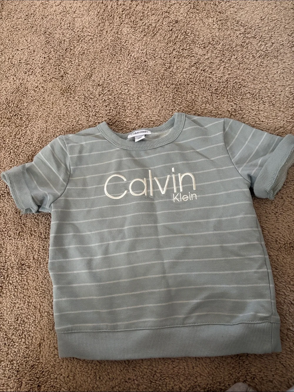 Calvin Klein Boys Sage Green Striped Short Set